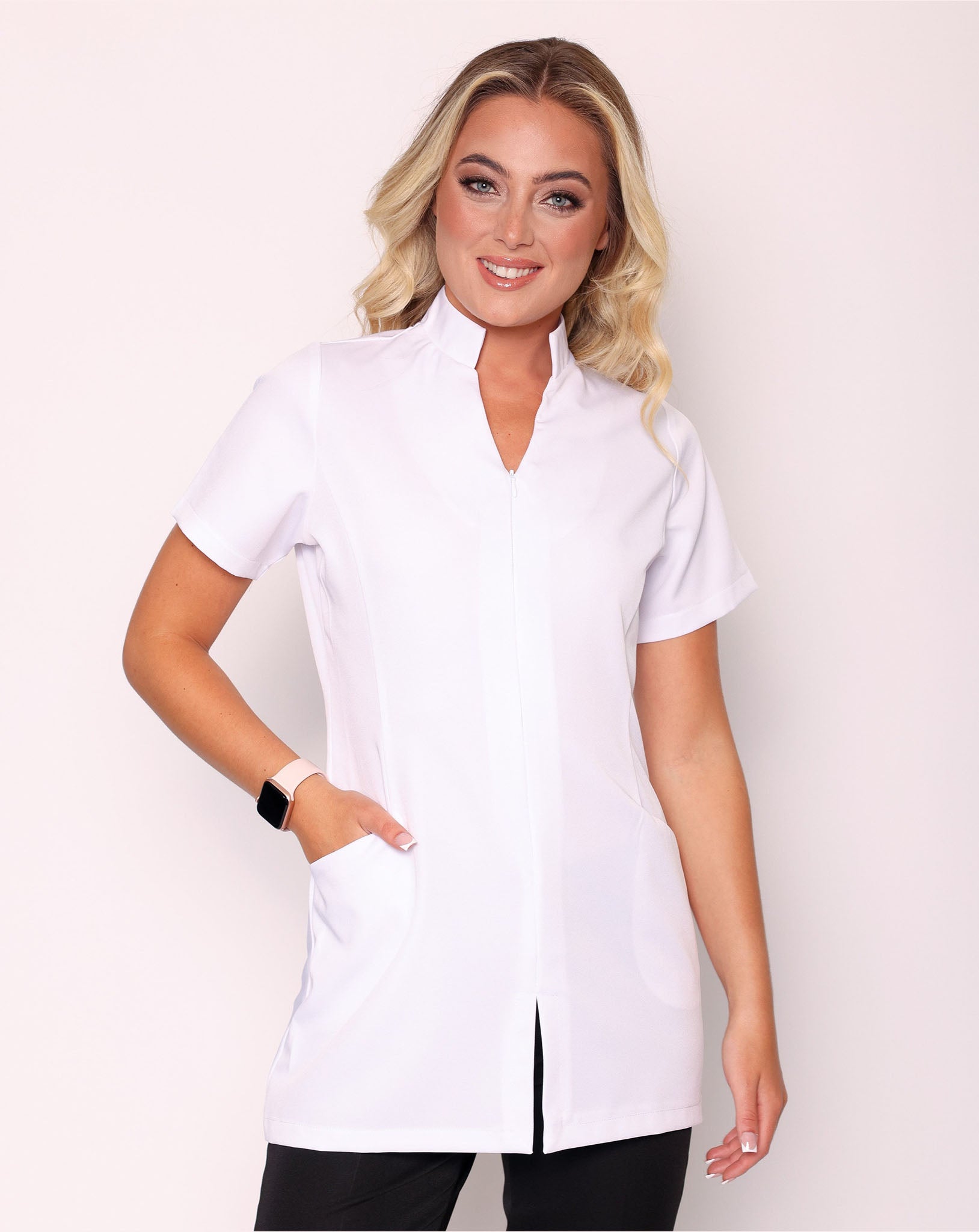 Allure Women's Beauty Tunic with Pockets | White