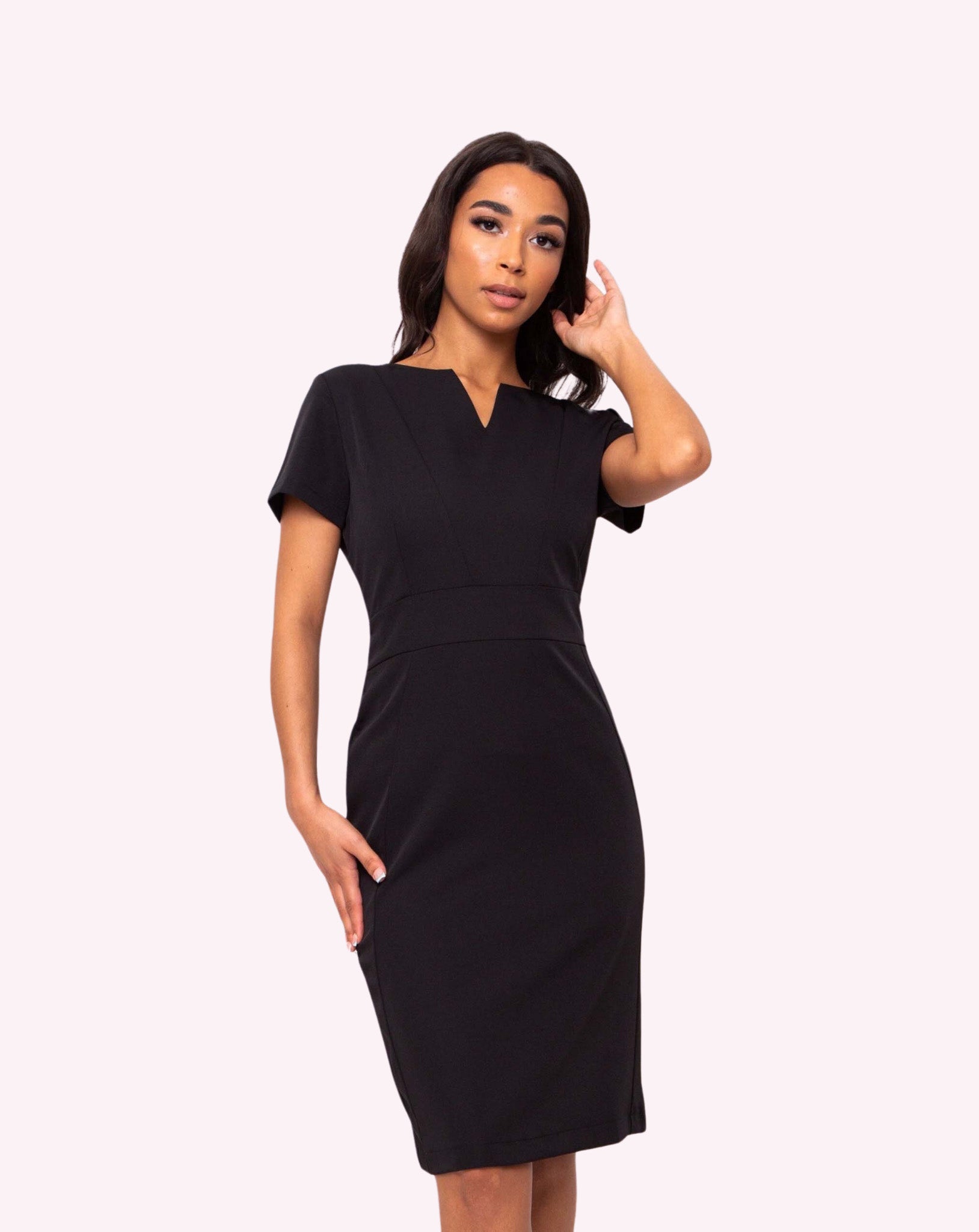 Couture V-Neck Womens Black Work Dress