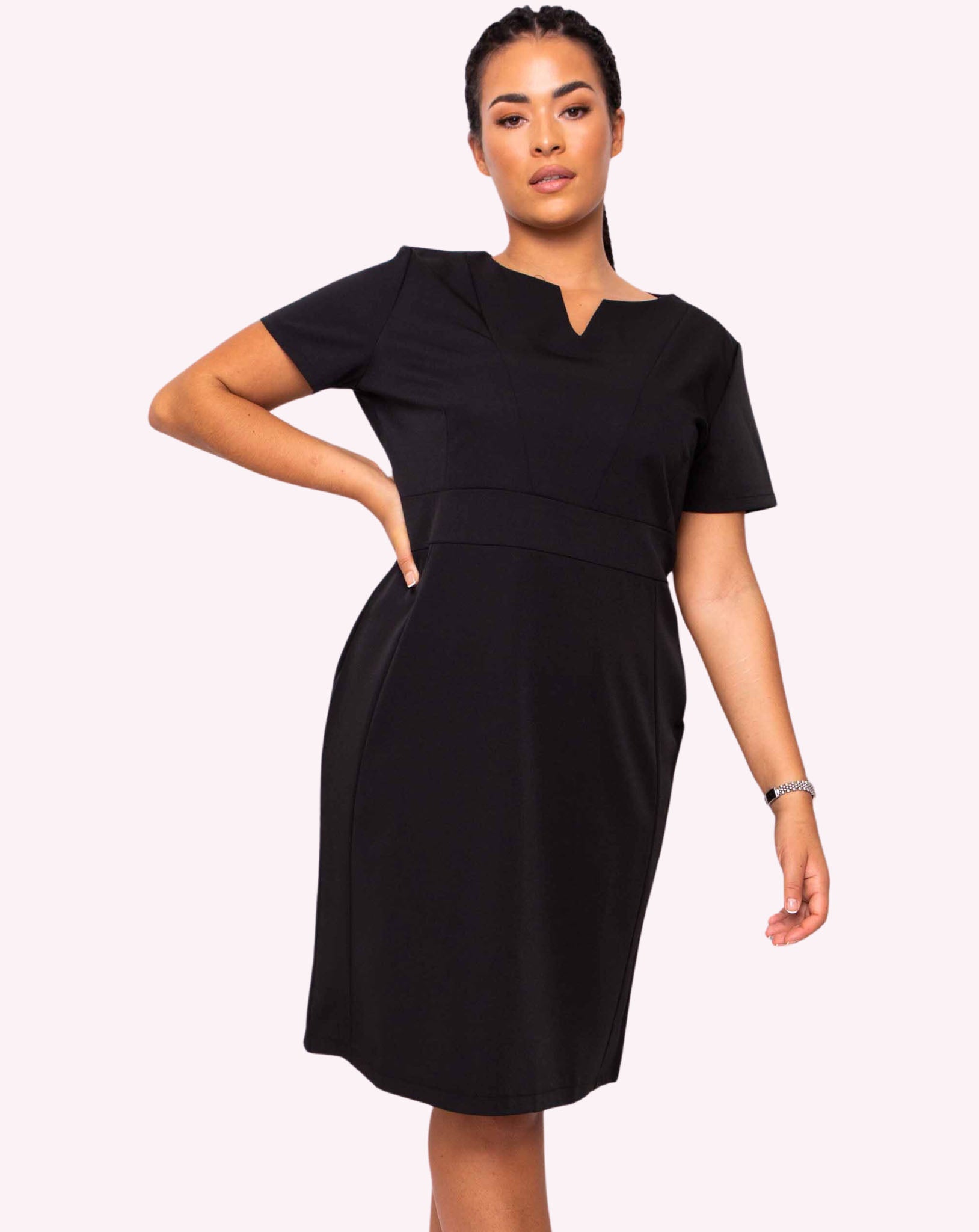 Couture Women's V Neck Work Dress | Black