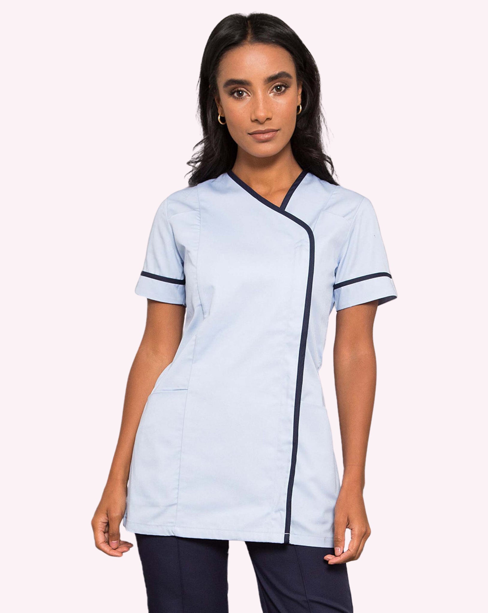 Delamere Women's Asymmetric Contrast Trim Healthcare Tunic | Sky & Navy