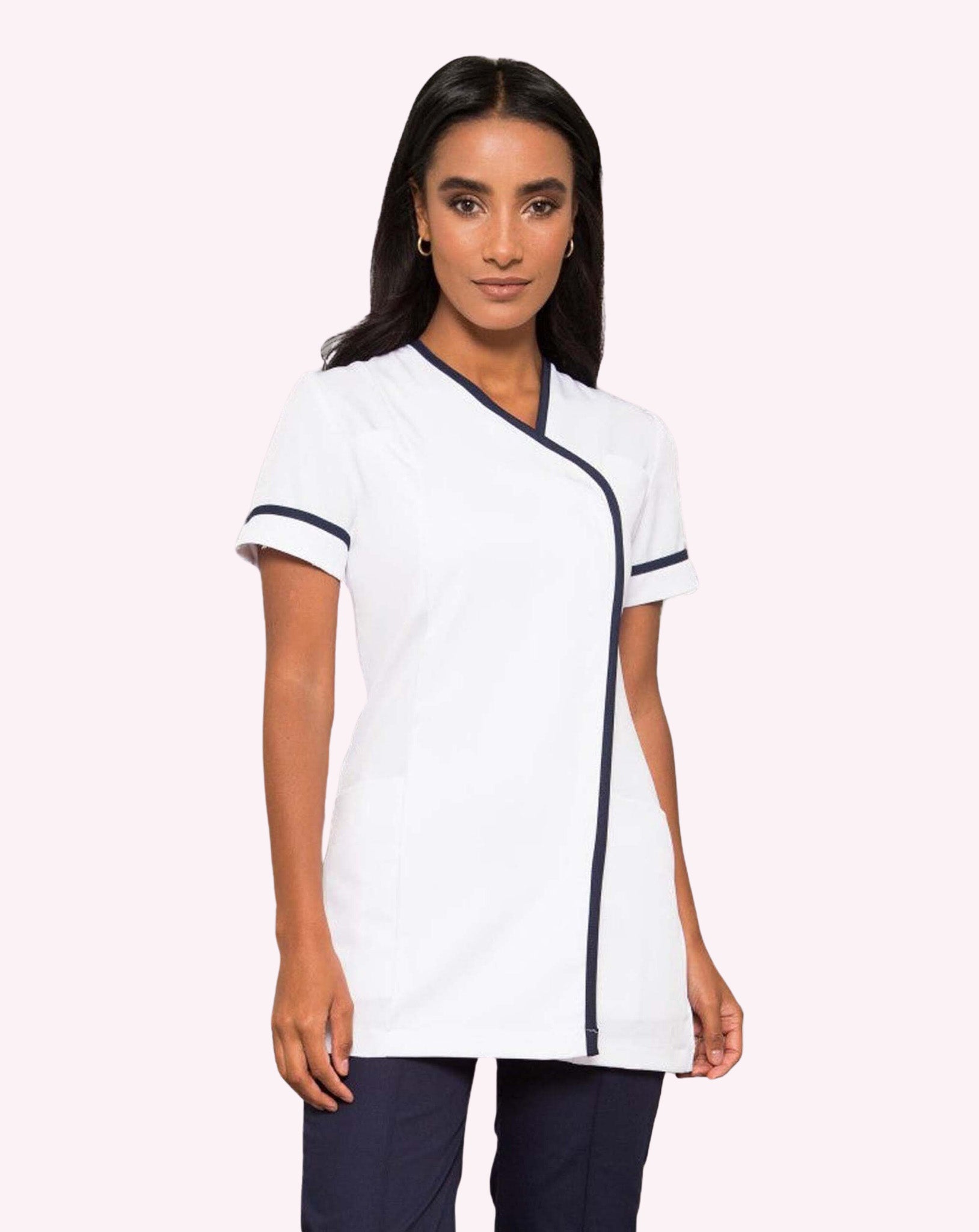Delamere Women's Asymmetric Contrast Trim Healthcare Tunic | White & Navy