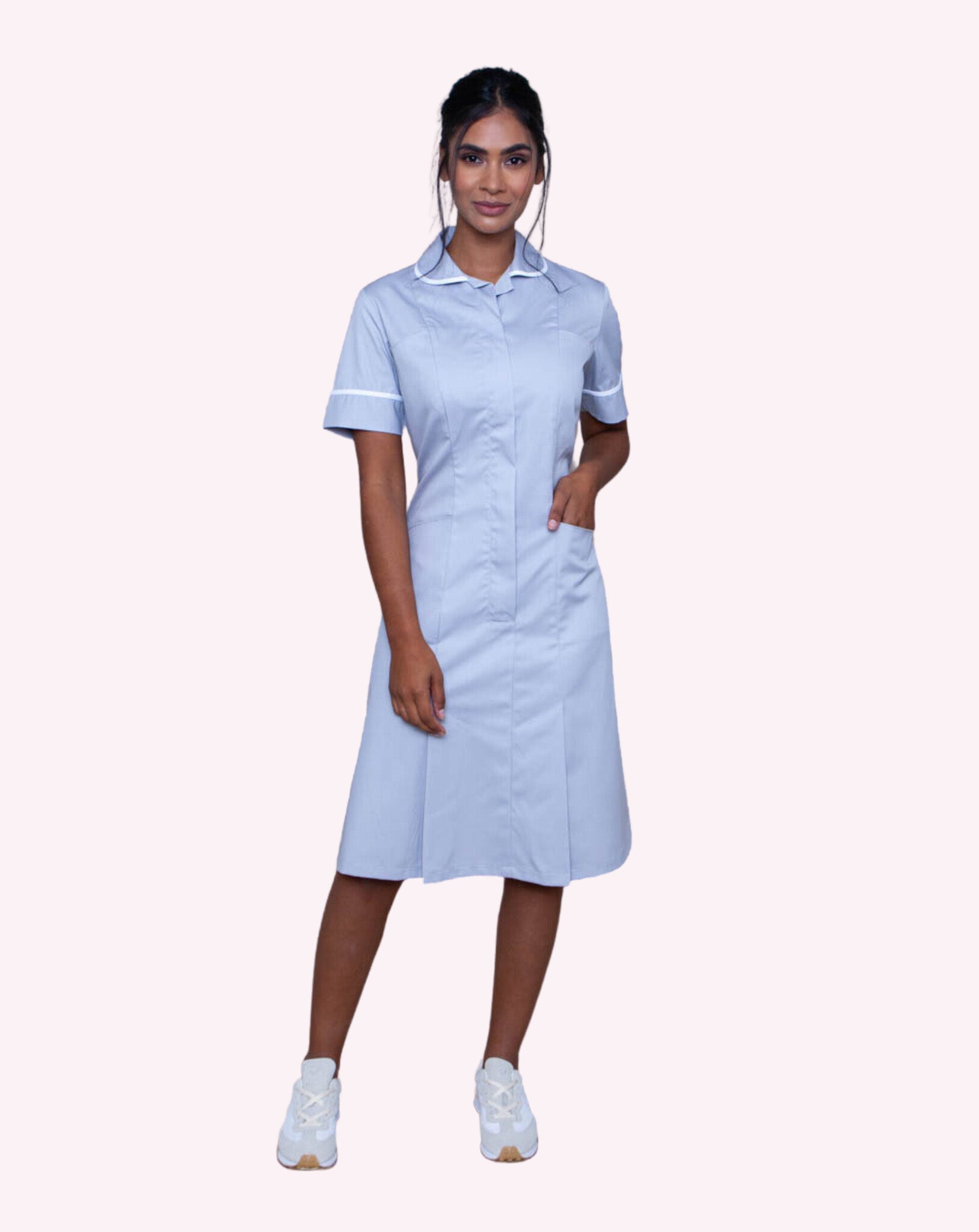 Halton Women's Classic Collar Healthcare Dress | Pale Blue & White Halton Women's Classic Collar Healthcare Dress | Pale Blue & White