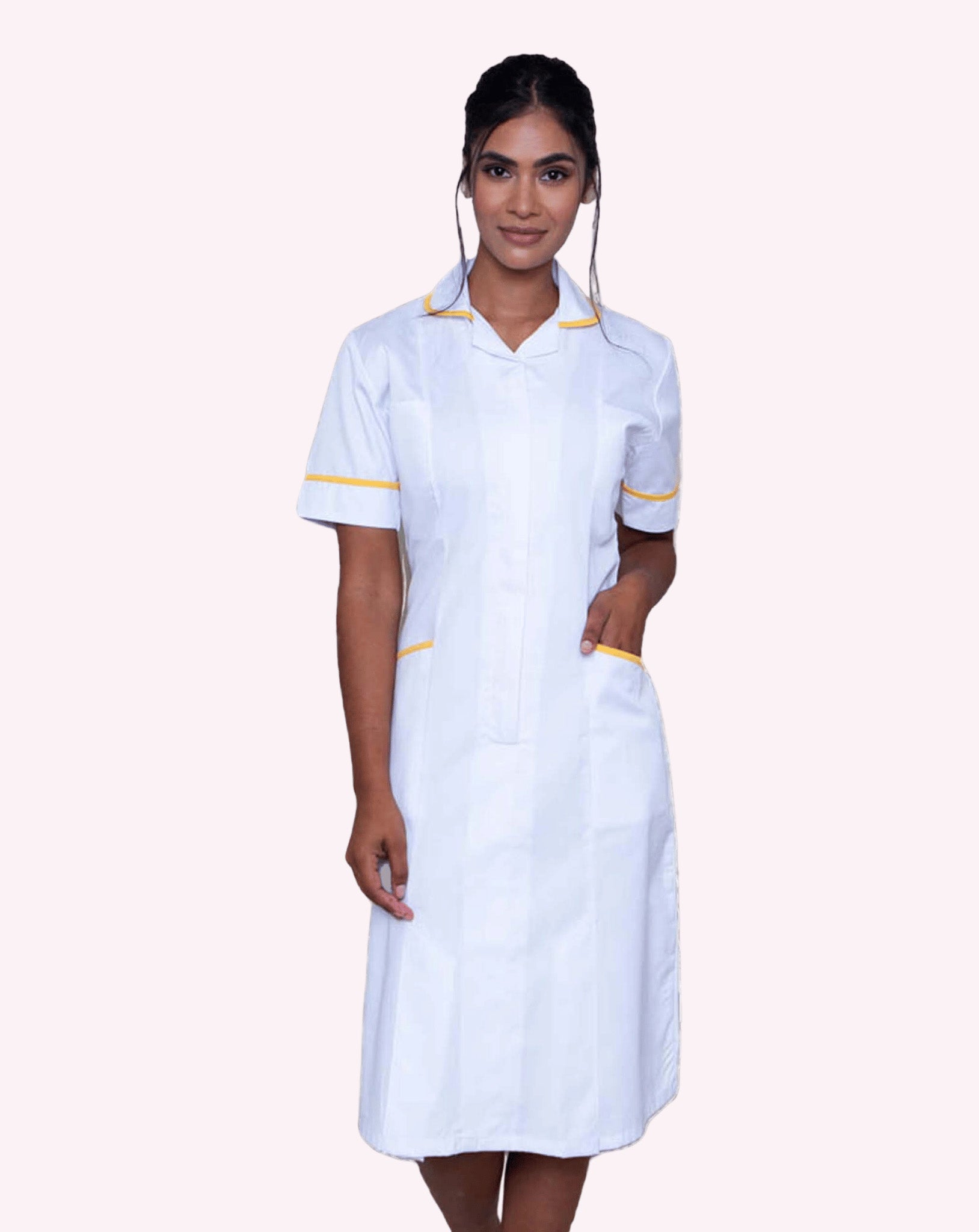 ladies white uniform dresses WHITE LADIES HEALTH BEAUTY BUTTON DRESS BEAUTICIANS SPA HEALTHCARE SALON  TUNIC