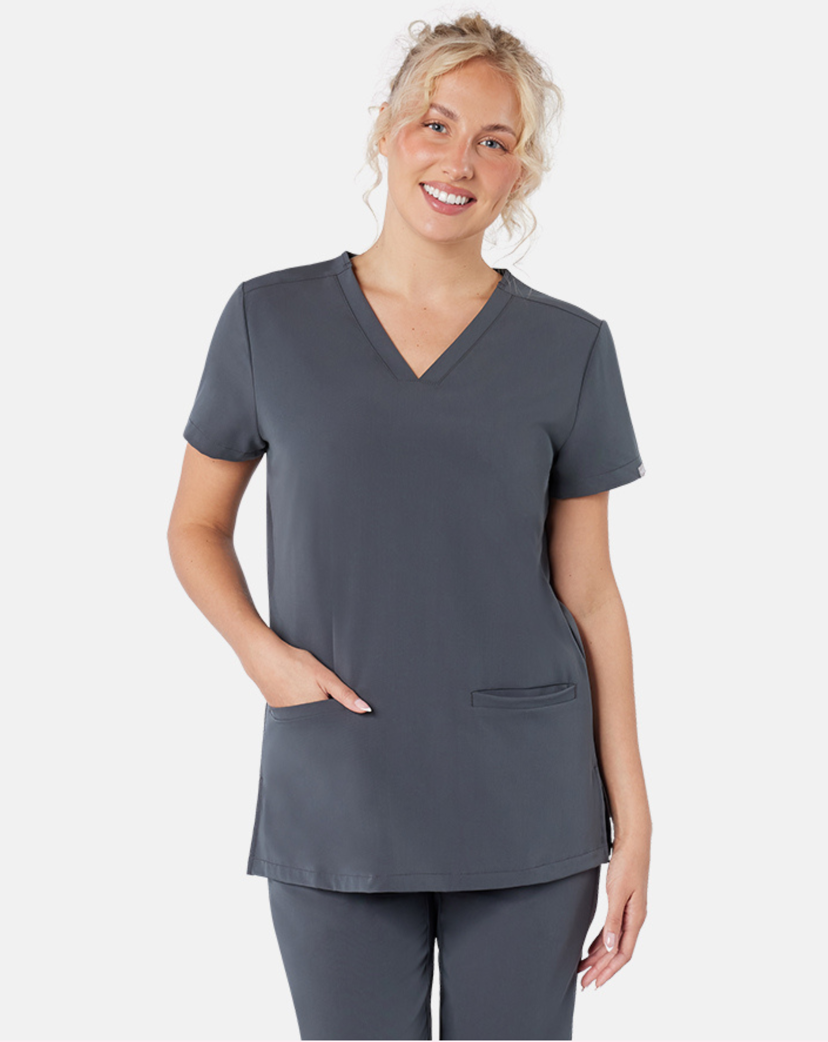 Ari Long Length Scrub Top - Pewter