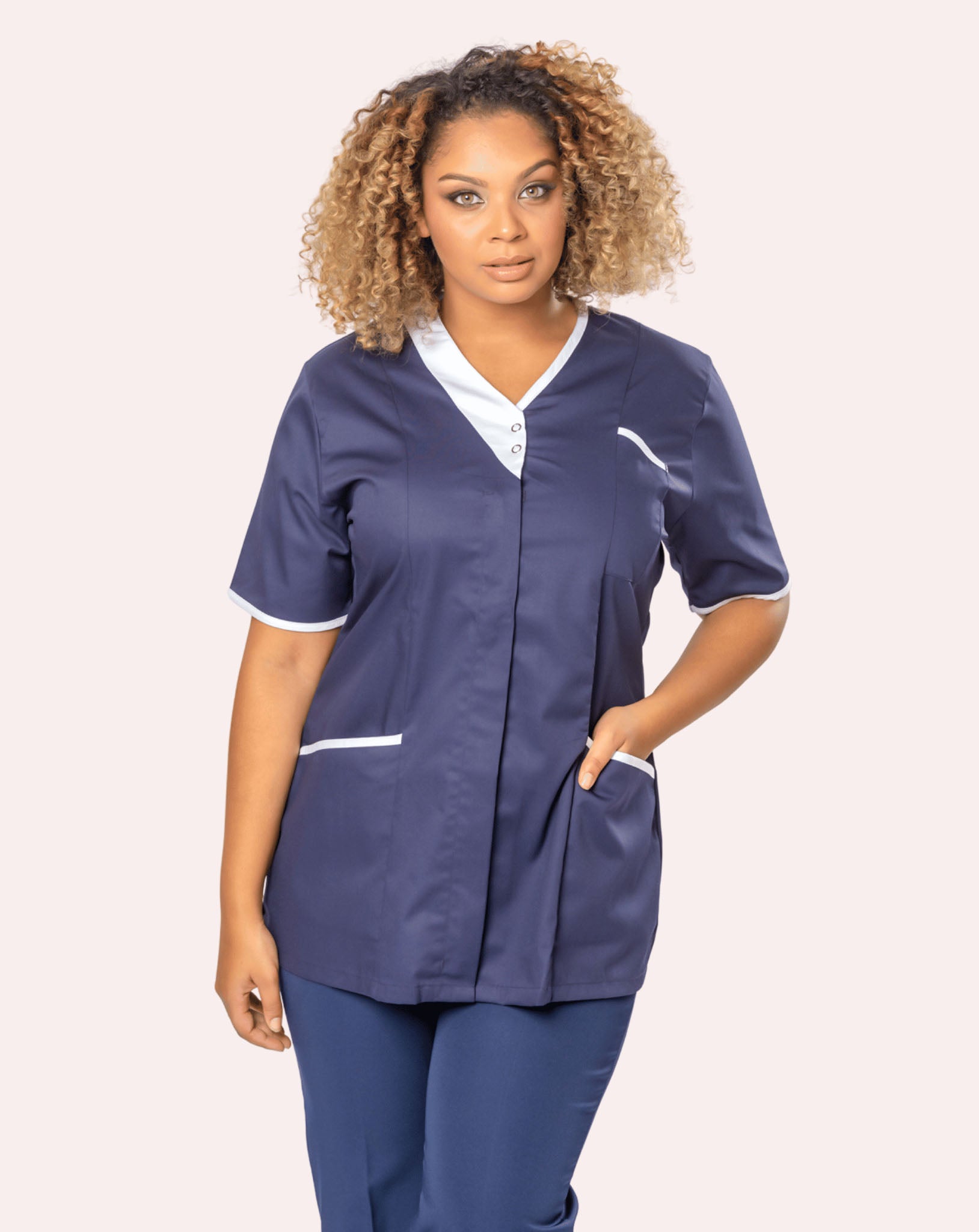 Blend Women's Asymmetric Two Stud Tunic | Navy & White