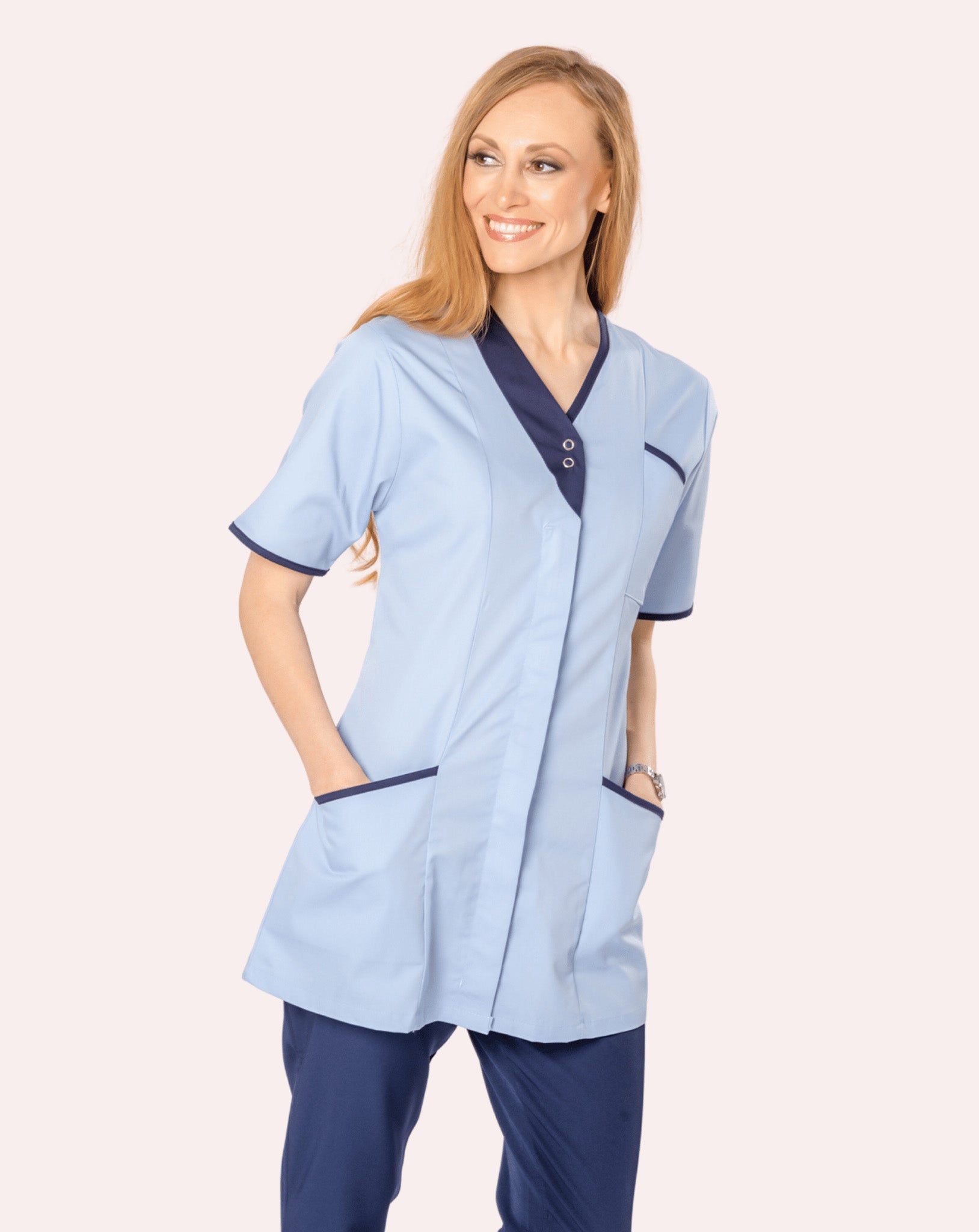 Blend Women's Asymmetric Two Stud Tunic | Sky Blue & Navy