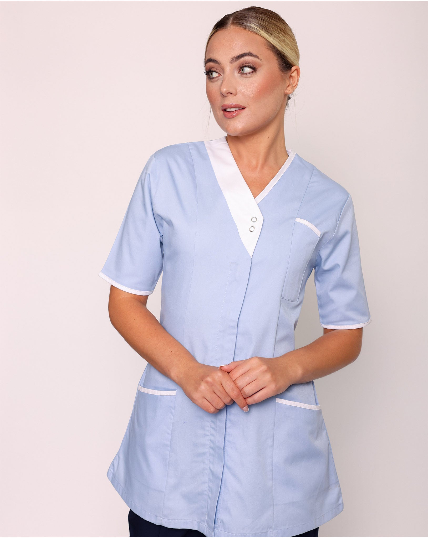 Blend Women's Asymmetric Two Stud Tunic | Sky Blue & White