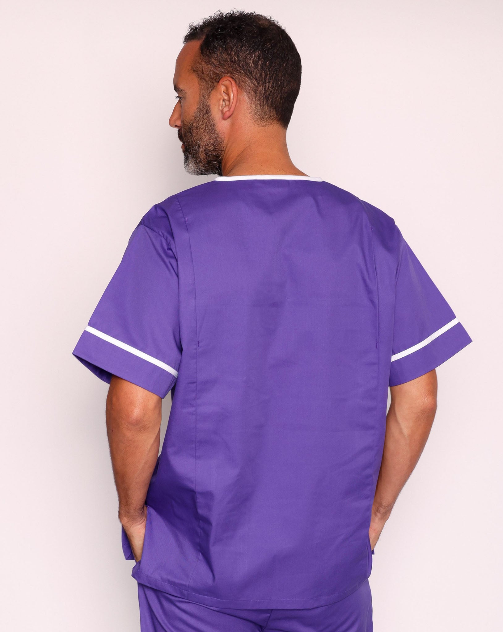 Casey Unisex Smart Scrub Tunic | Purple & White