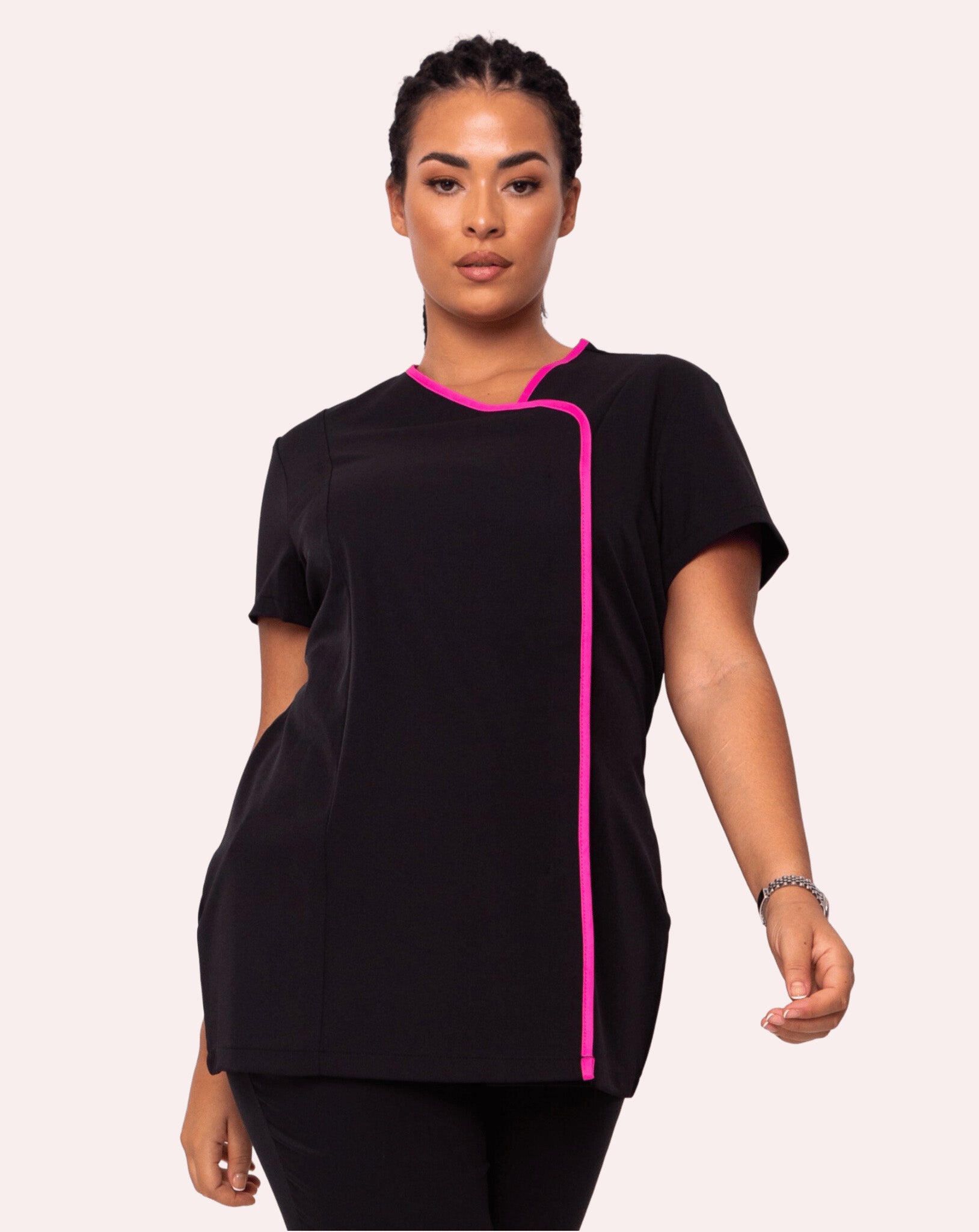 Charm Women's Asymmetric Tunic | Black & Hot Pink