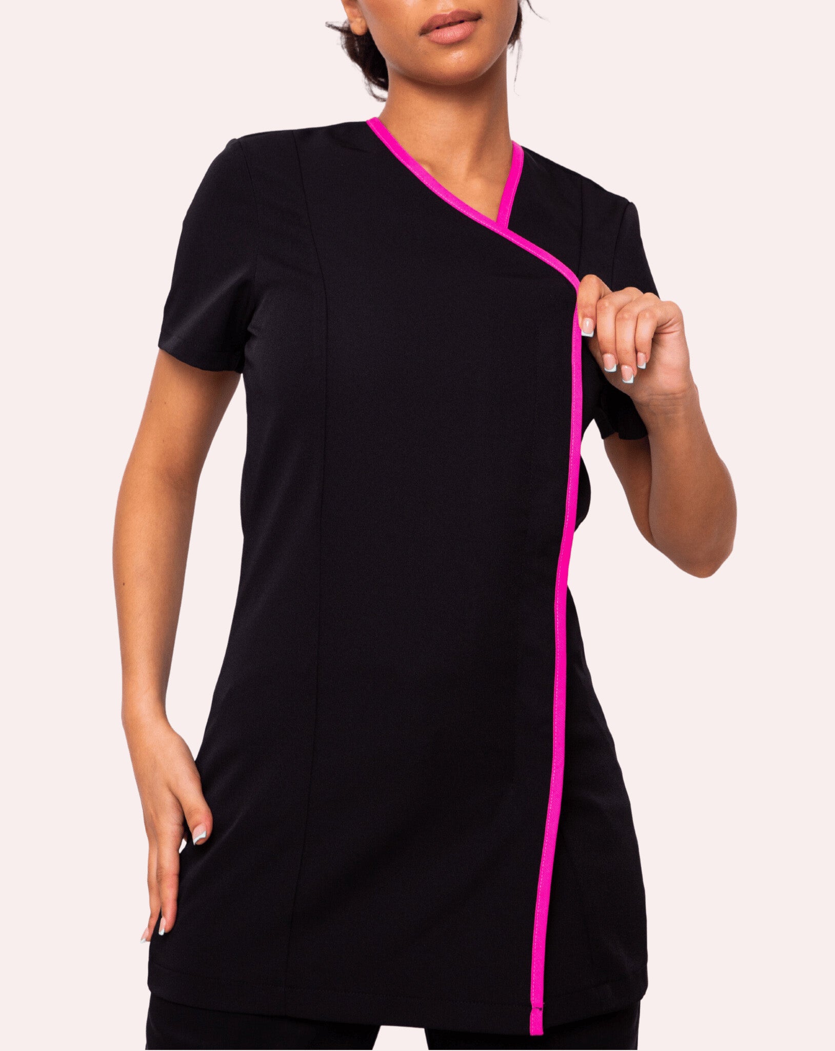 Charm Women's Asymmetric Tunic | Black & Hot Pink