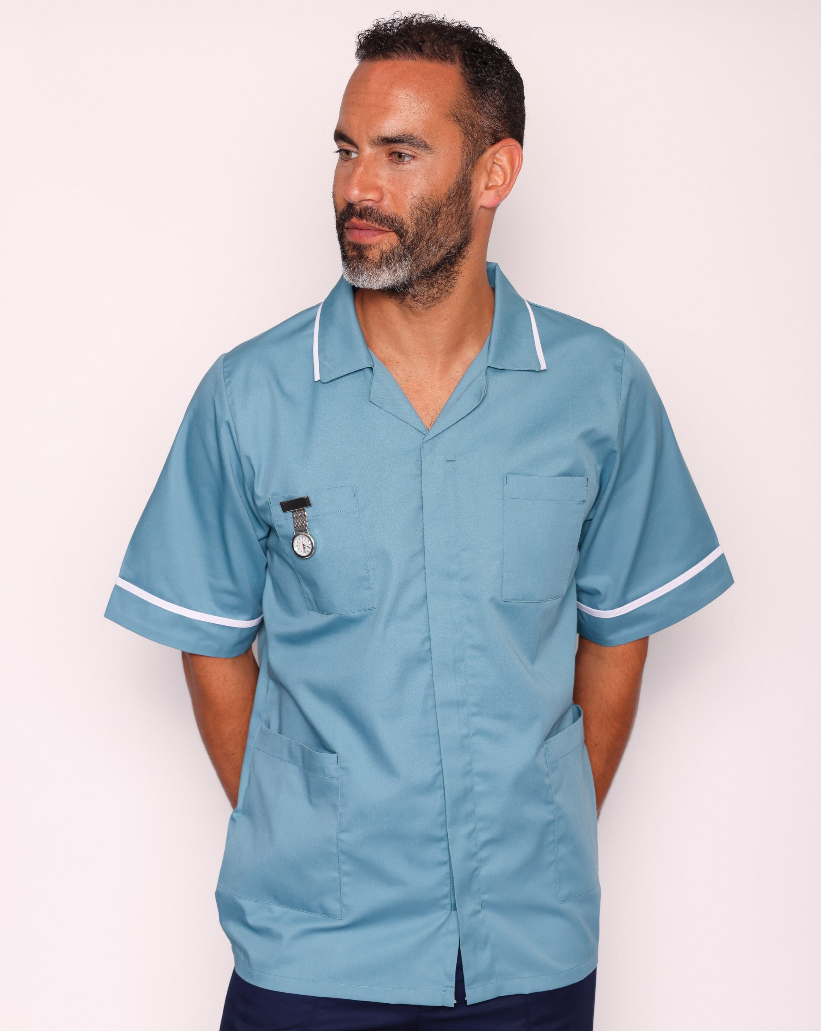Drayford Men's Classic Healthcare Tunic | Teal & White