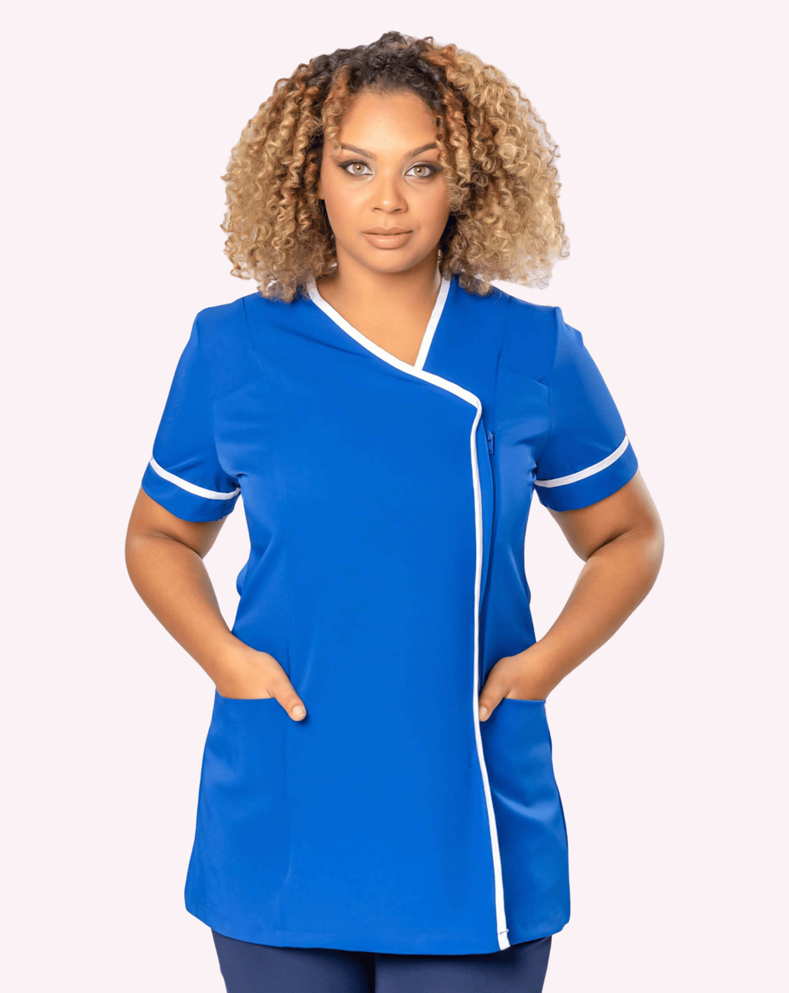 Eden Women's Healthcare Tunic with Pocket | Royal Blue & White