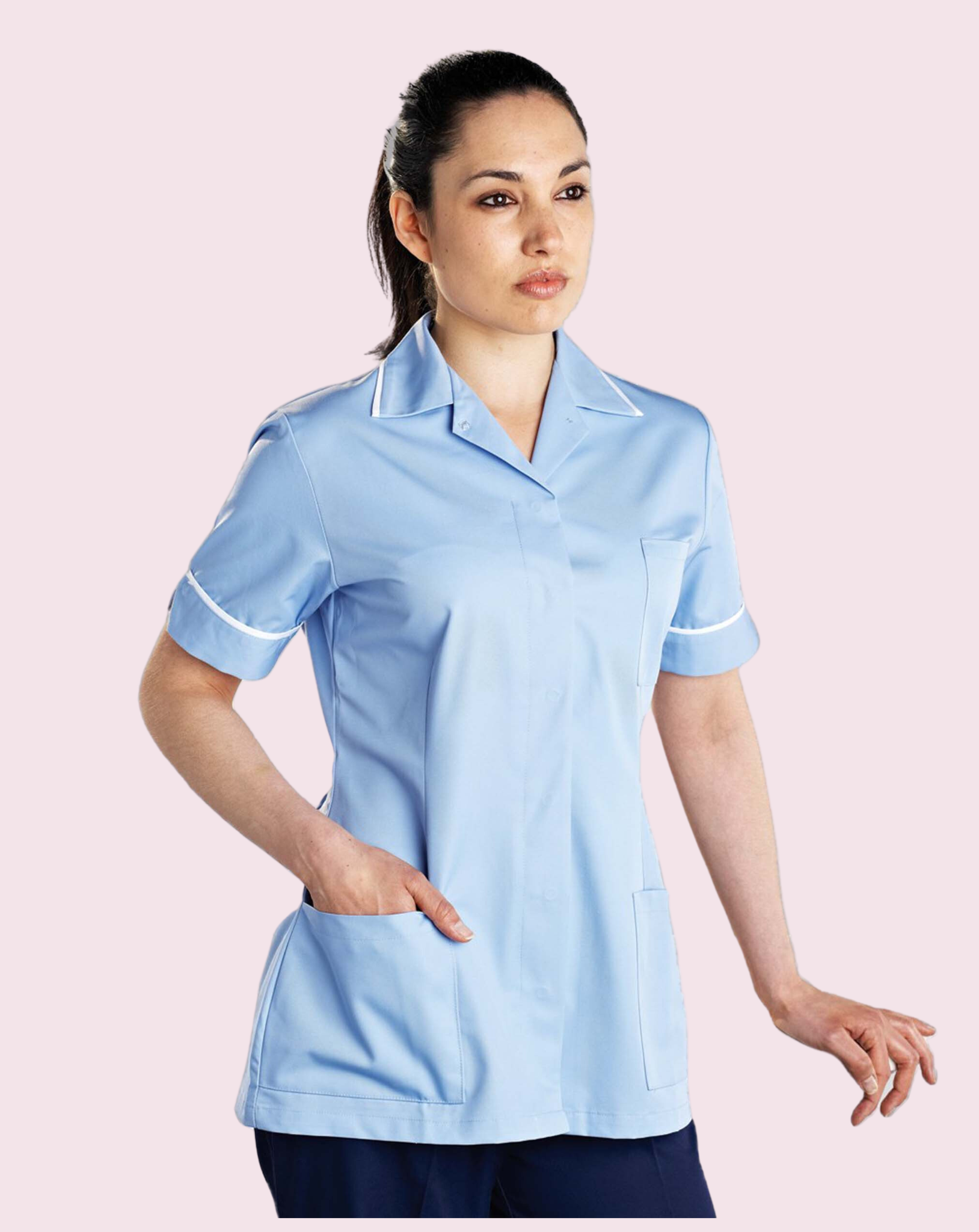 Claira Women's Revere Collar Healthcare Tunic | Pale Blue & White