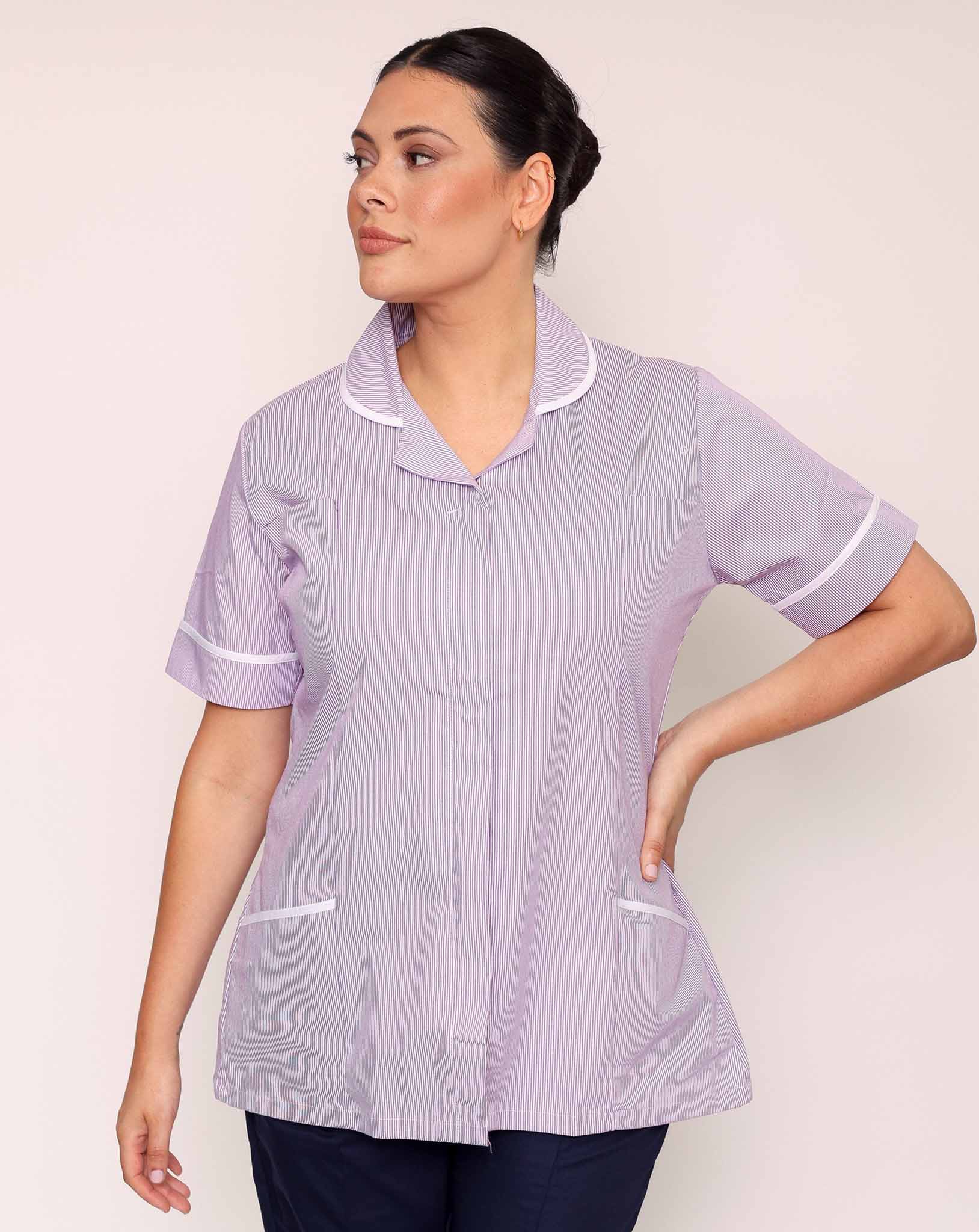 Alcott Ladies Healthcare Tunic - Lilac / White Stripe