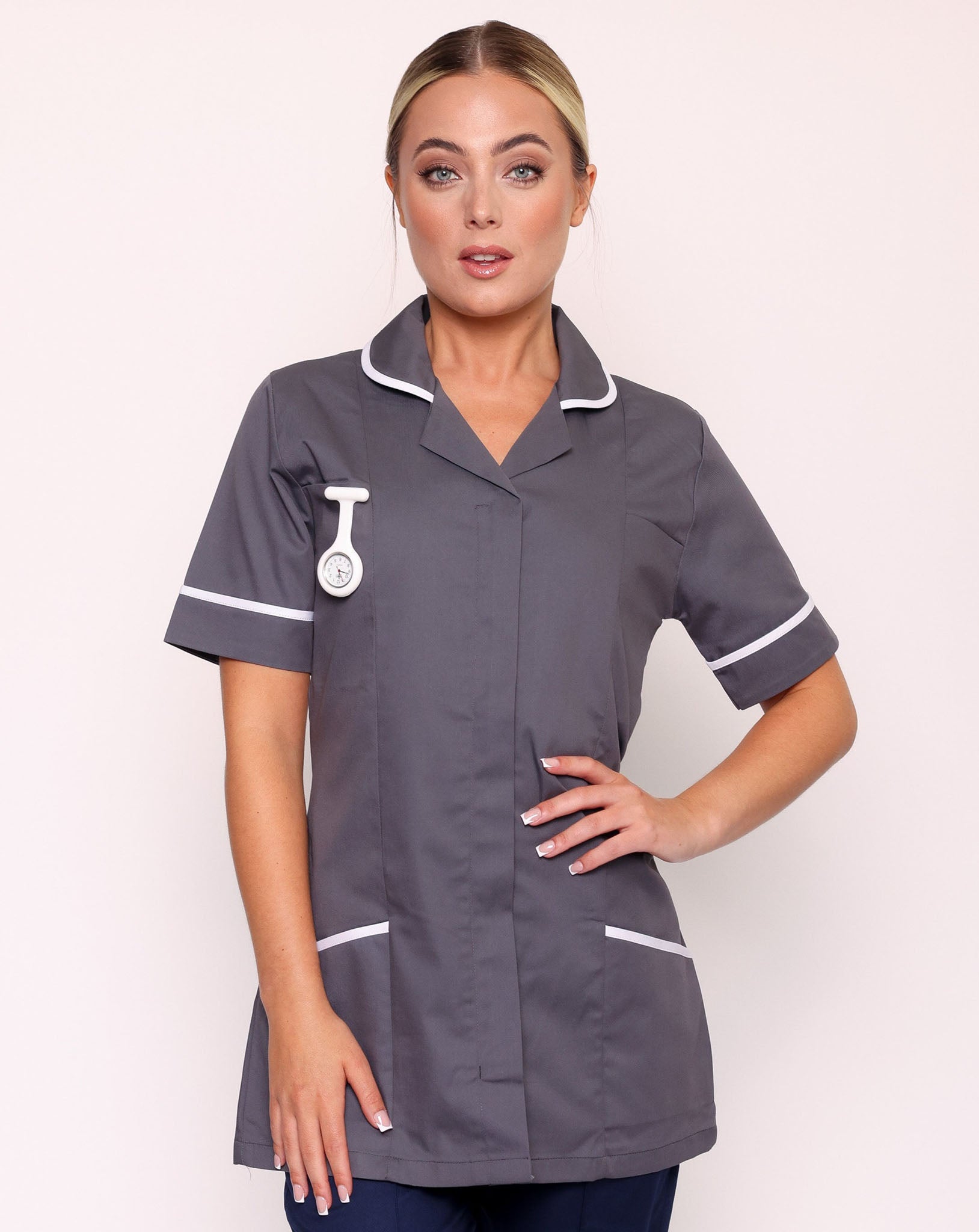 Alcott Ladies Healthcare Tunic - Storm Grey / White