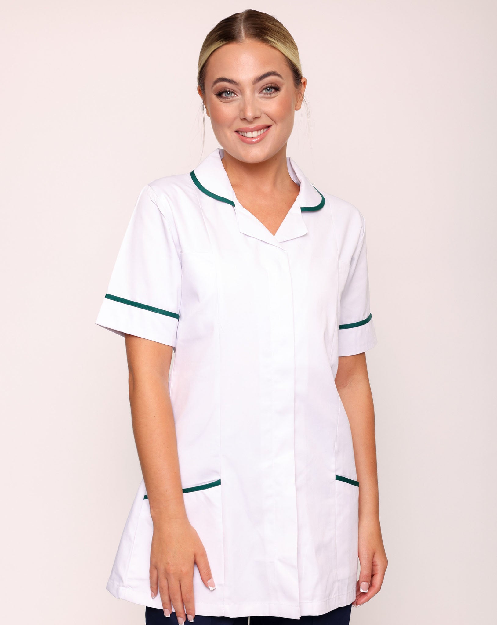 Alcott Ladies Healthcare Tunic - White / Bottle Green
