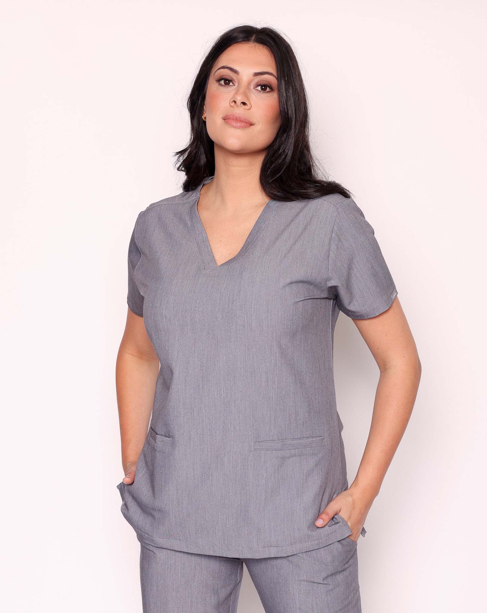 Ari Long Length Scrub Top - Charcoal Grey