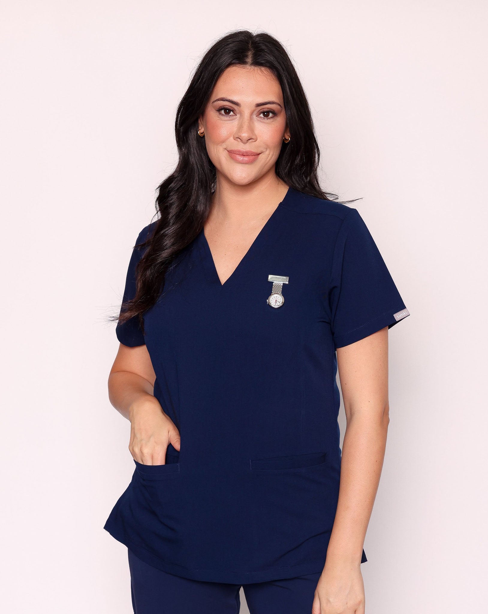 Ari Long Length Scrub Top - Navy