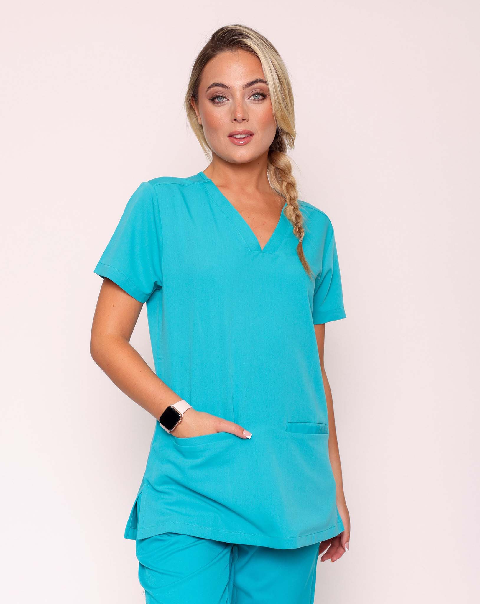 Ari Long Length Scrub Top - Teal