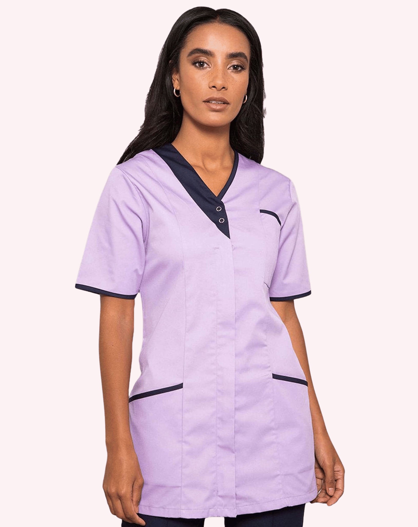 Blend Asymmetric Two Stud Tunic - Lilac / Navy