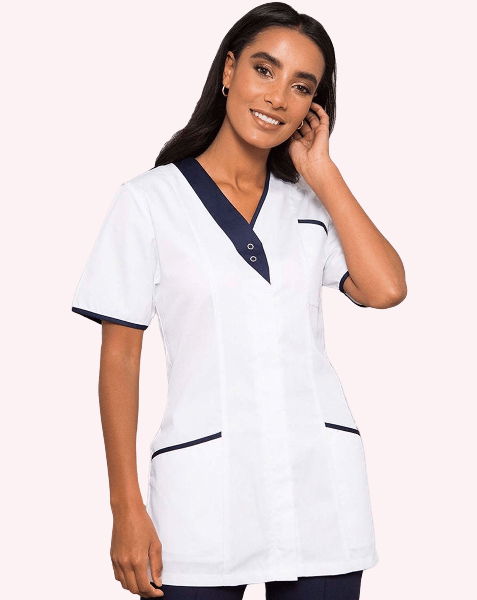 Blend Asymmetric Two Stud Tunic - White / Navy
