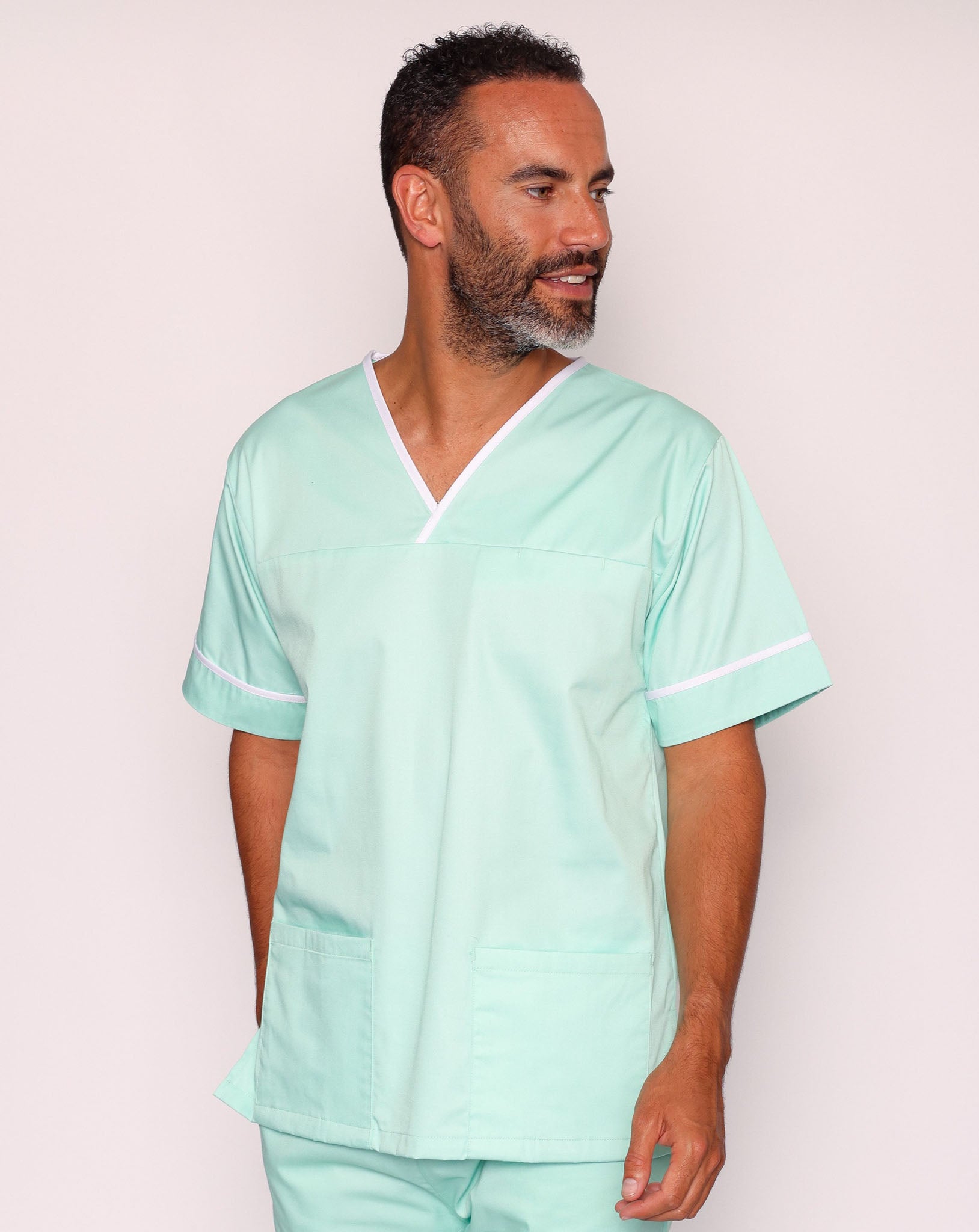 Casey Unisex Smart Scrub Tunic - Eau De Nil / White