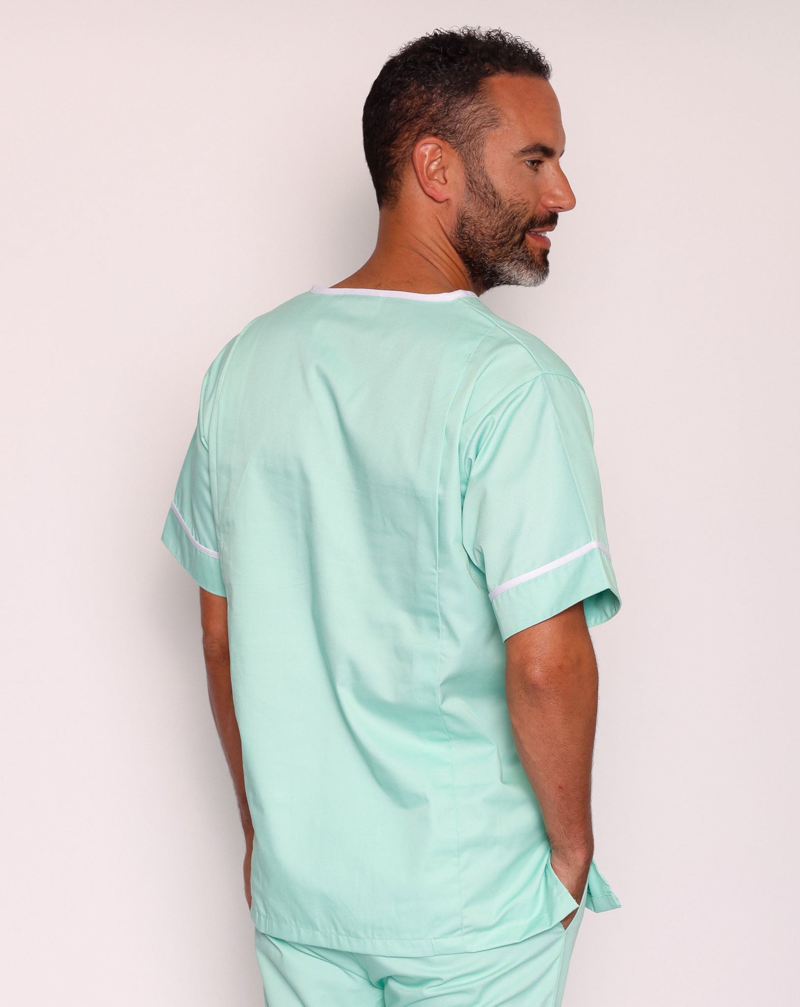 Casey Unisex Smart Scrub Tunic - Eau De Nil / White