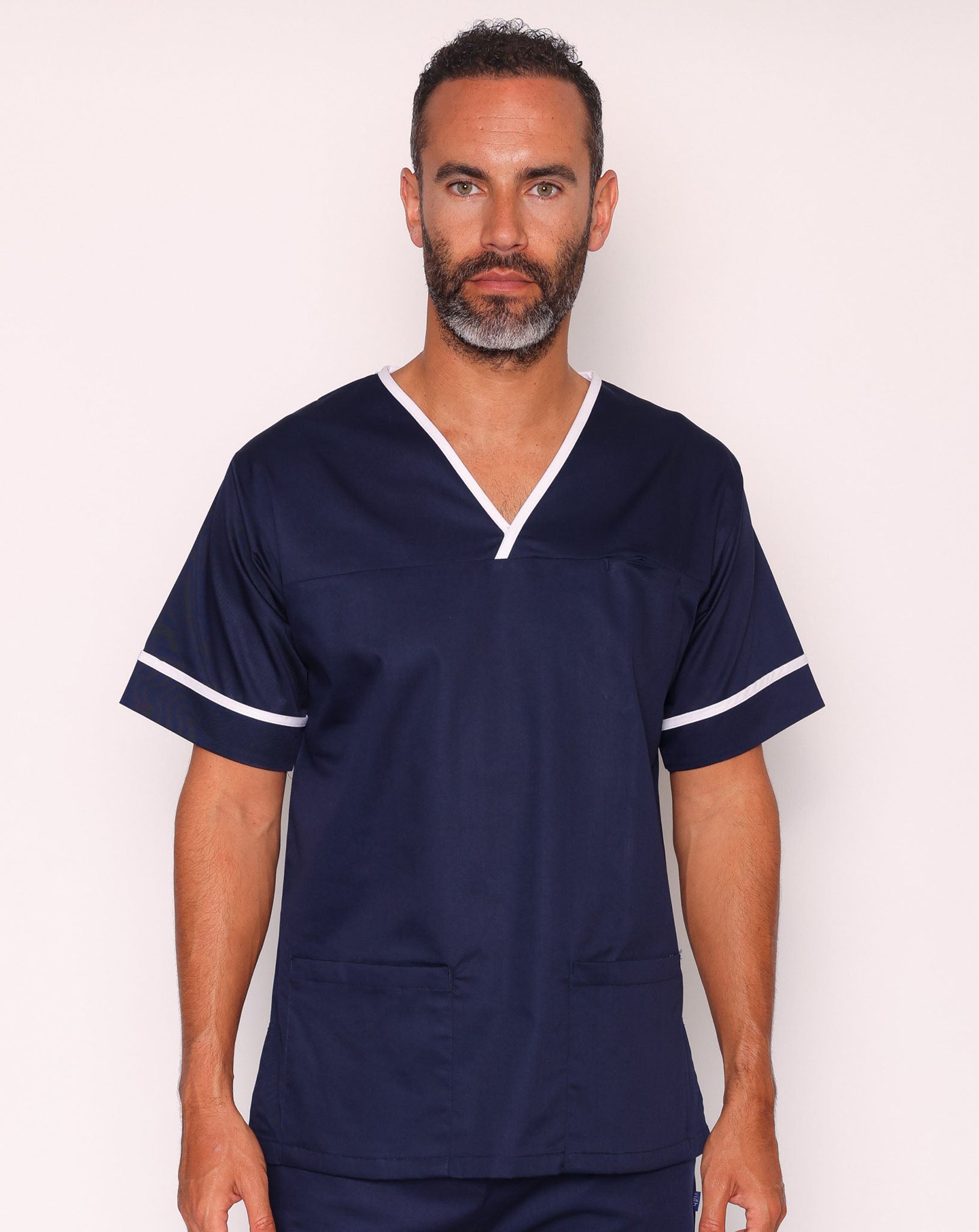 Casey Unisex Smart Scrub Tunic - Navy / White