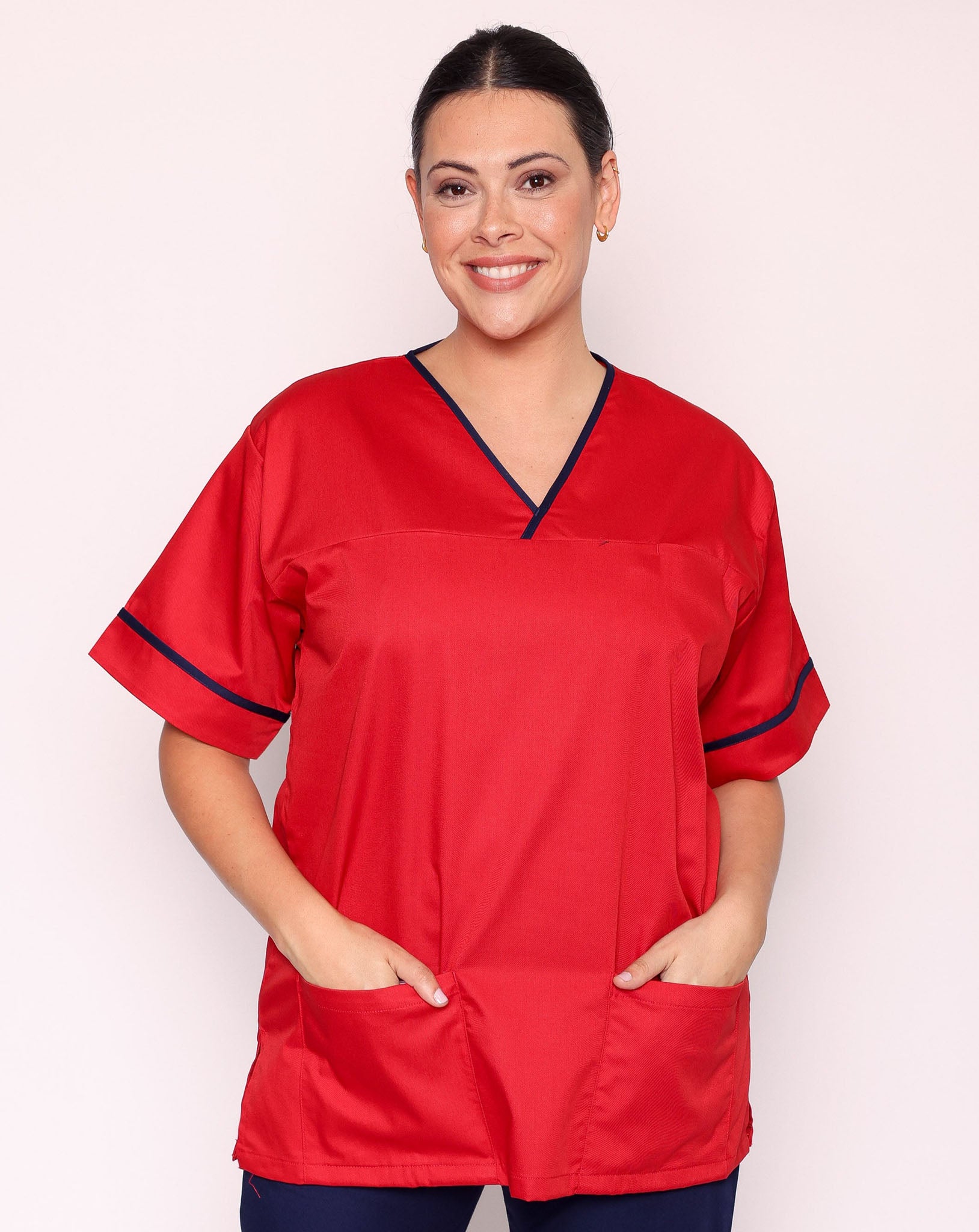Casey Unisex Smart Scrub Tunic - Red / Navy