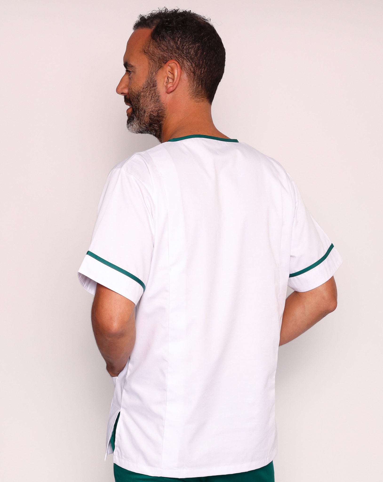 Casey Unisex Smart Scrub Tunic - White / Bottle Green