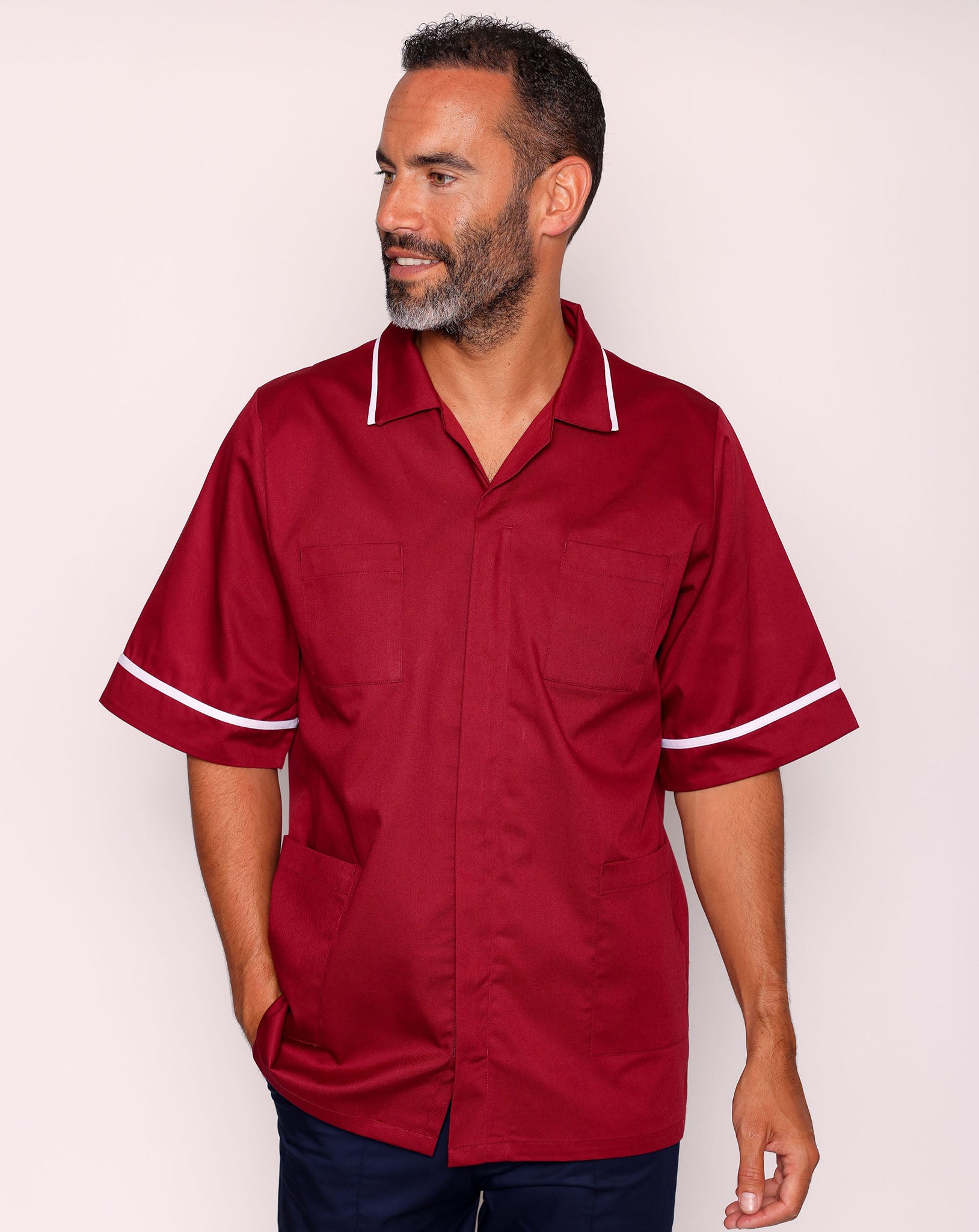 Drayford Men's Classic Healthcare Tunic - Maroon / White
