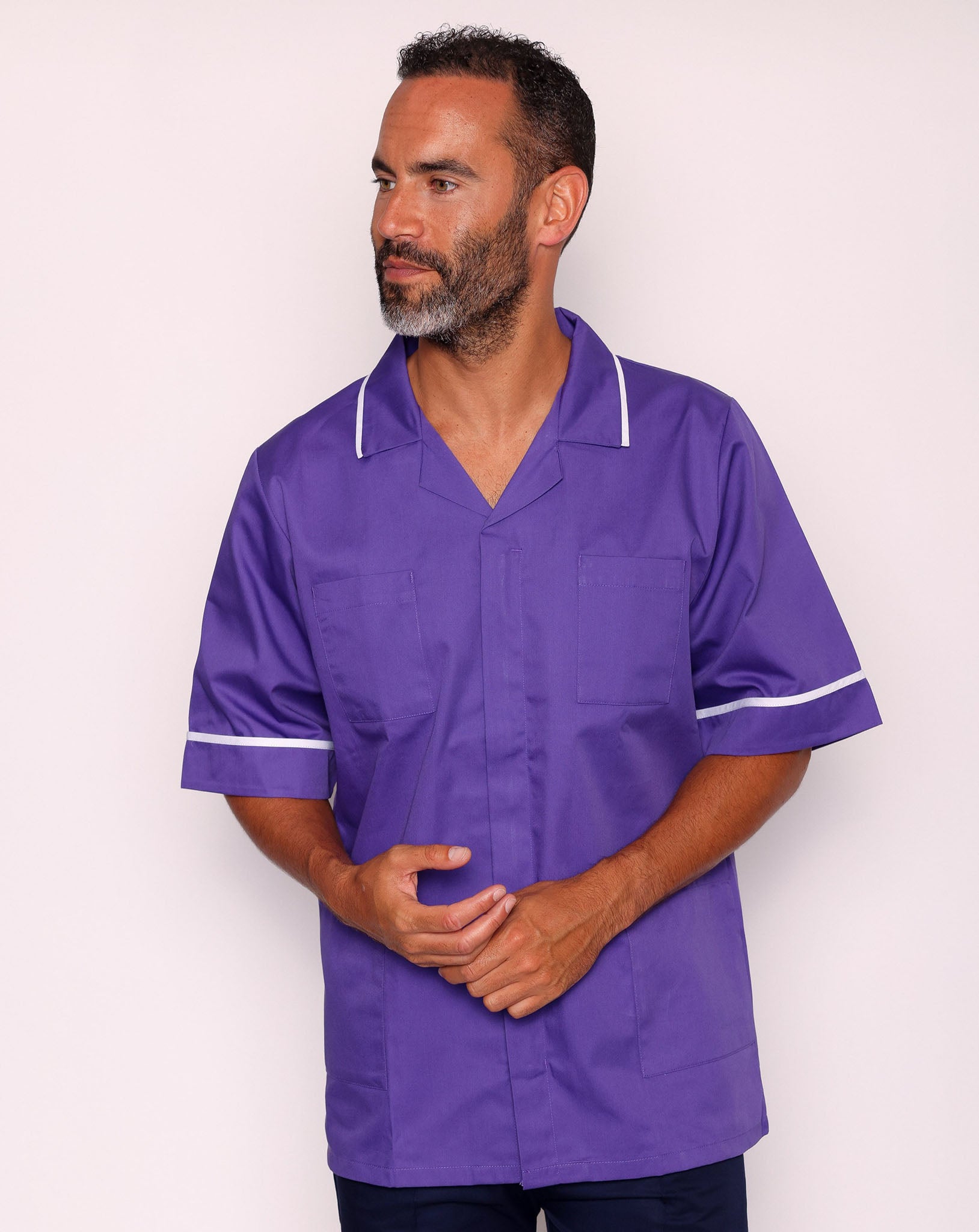 Drayford Men's Classic Healthcare Tunic - Purple / White