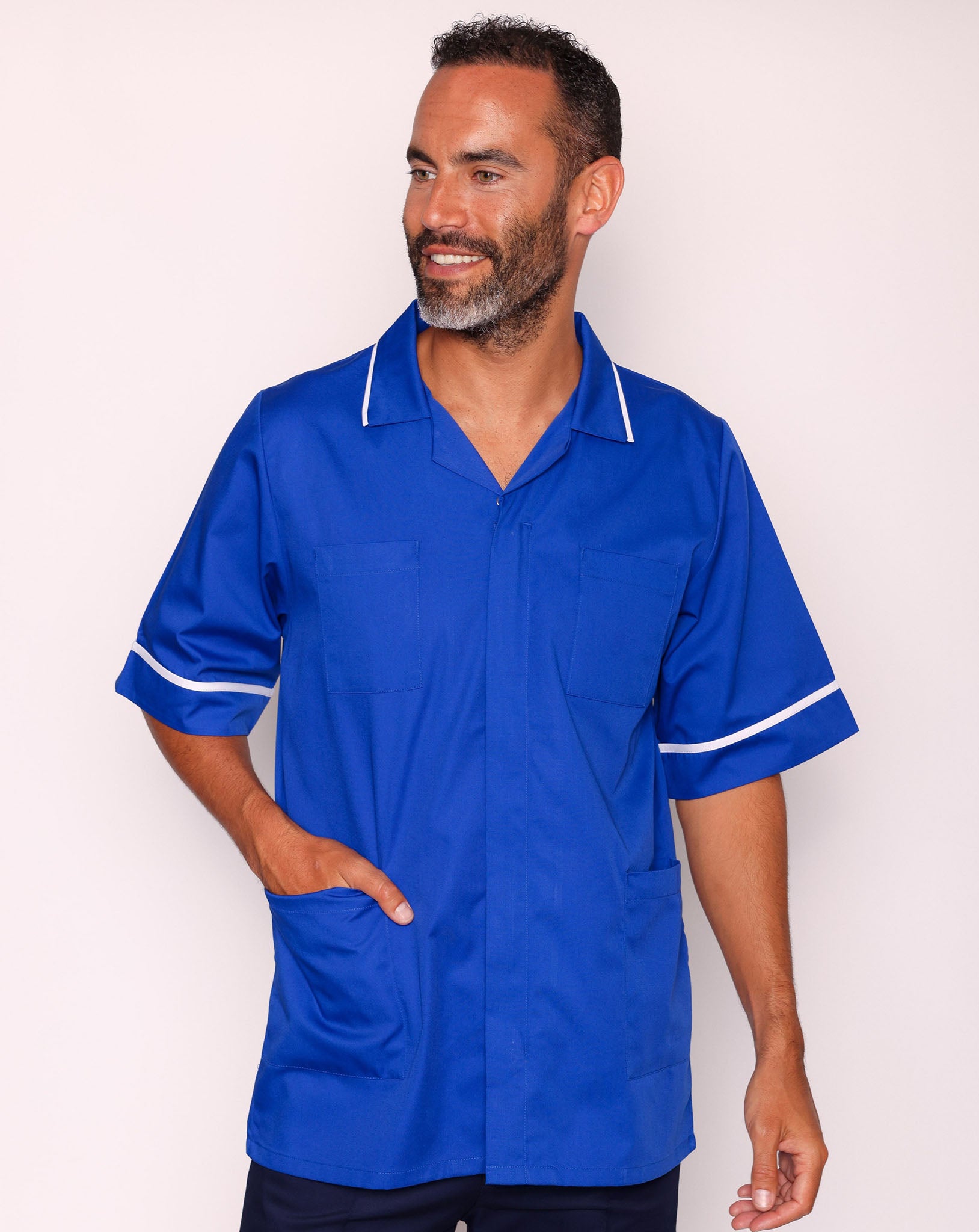 Drayford Men's Classic Healthcare Tunic - Royal Blue / White