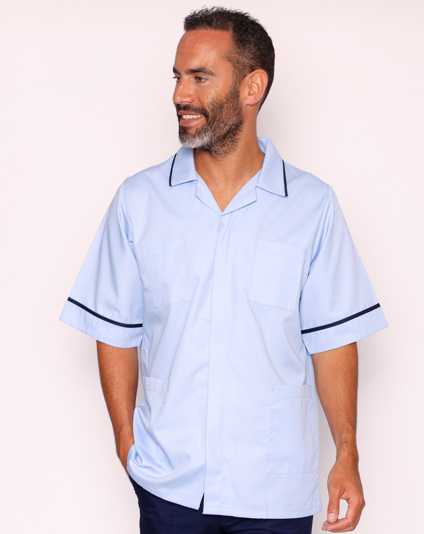 Drayford Men's Classic Healthcare Tunic - Sky Blue / Navy