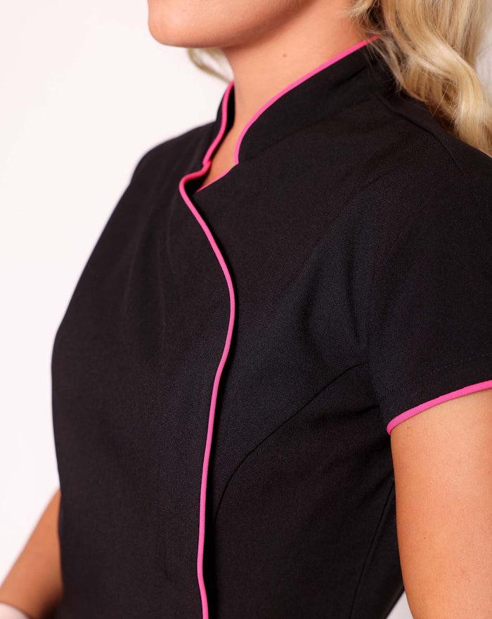 Event Women's Mandarin Collar Asymmetric Tunic | Black & Hot Pink