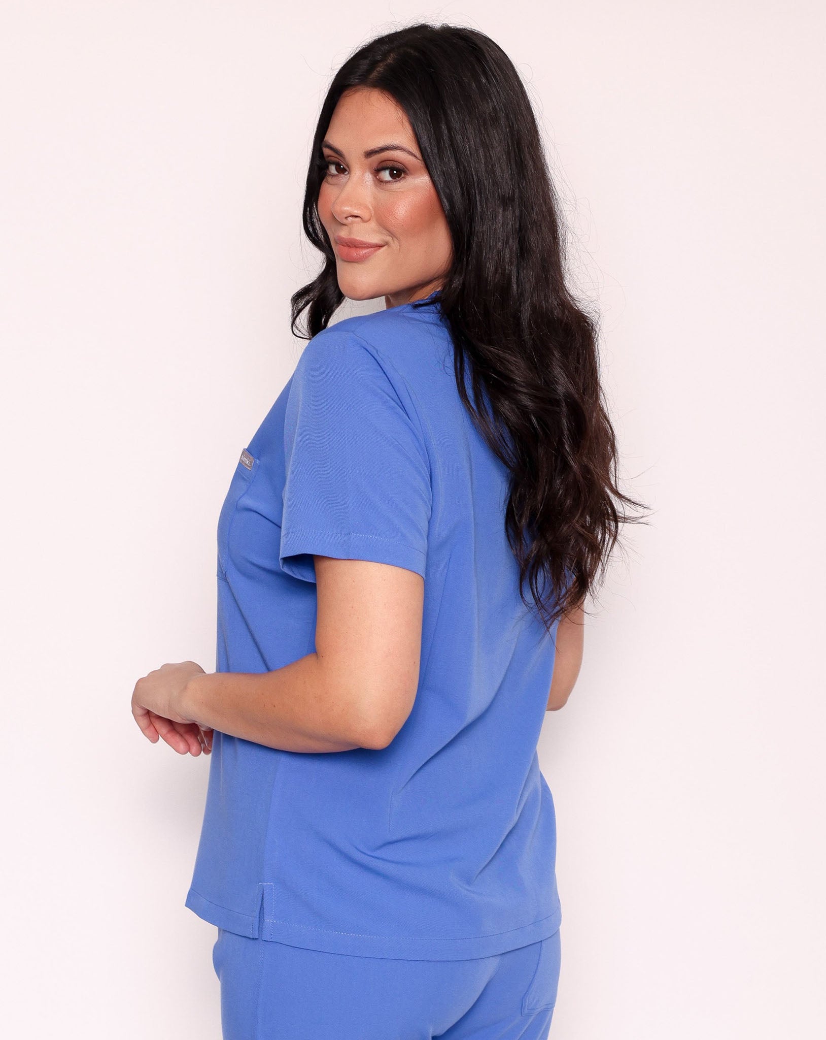 Nova Modern Scrub Top - Ciel Blue